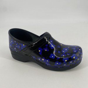 Dansko shoes women’s 40 10 blue black patent leather floral preppy comfort clog